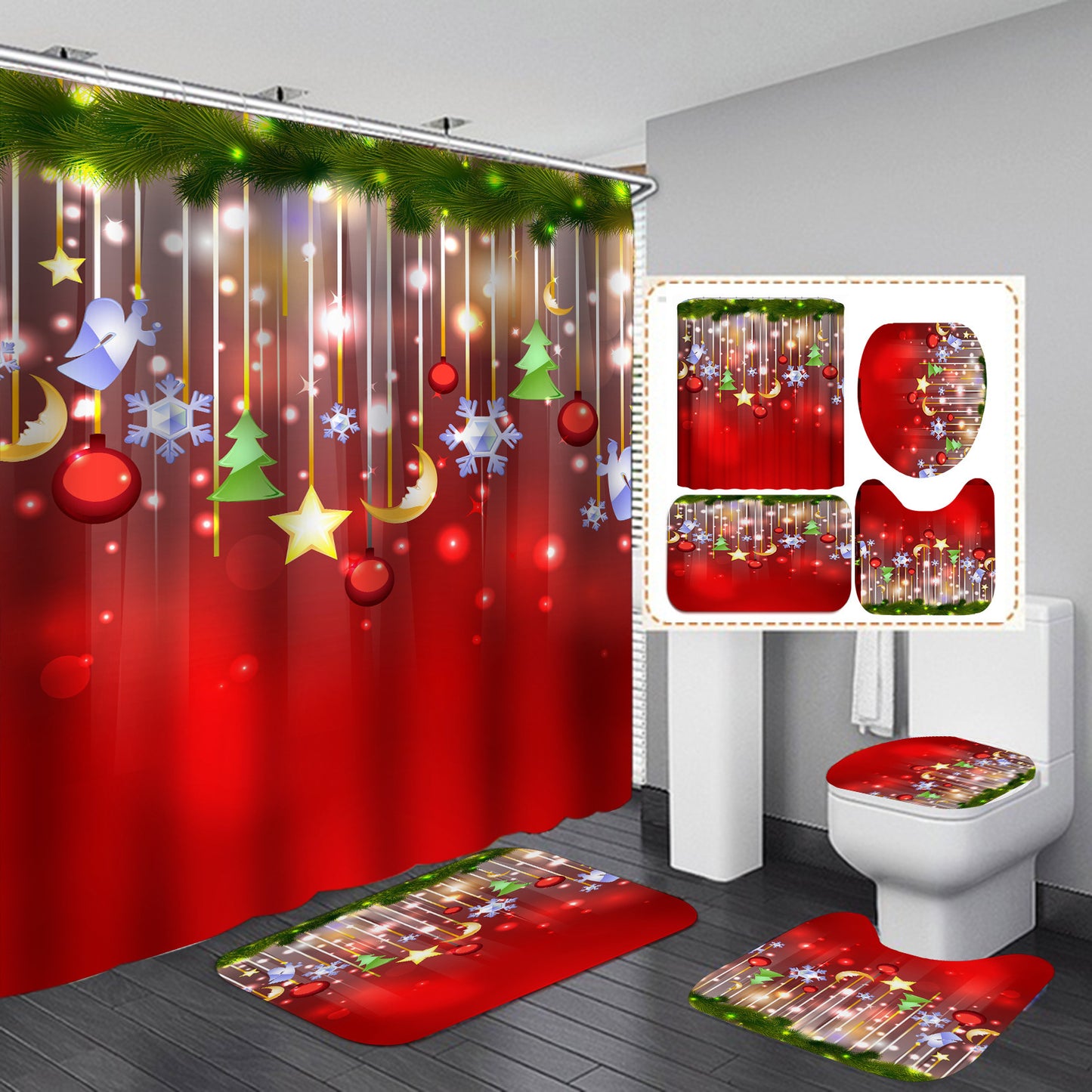 Festive Shower Curtain & Bathroom Set - Multiple Designs