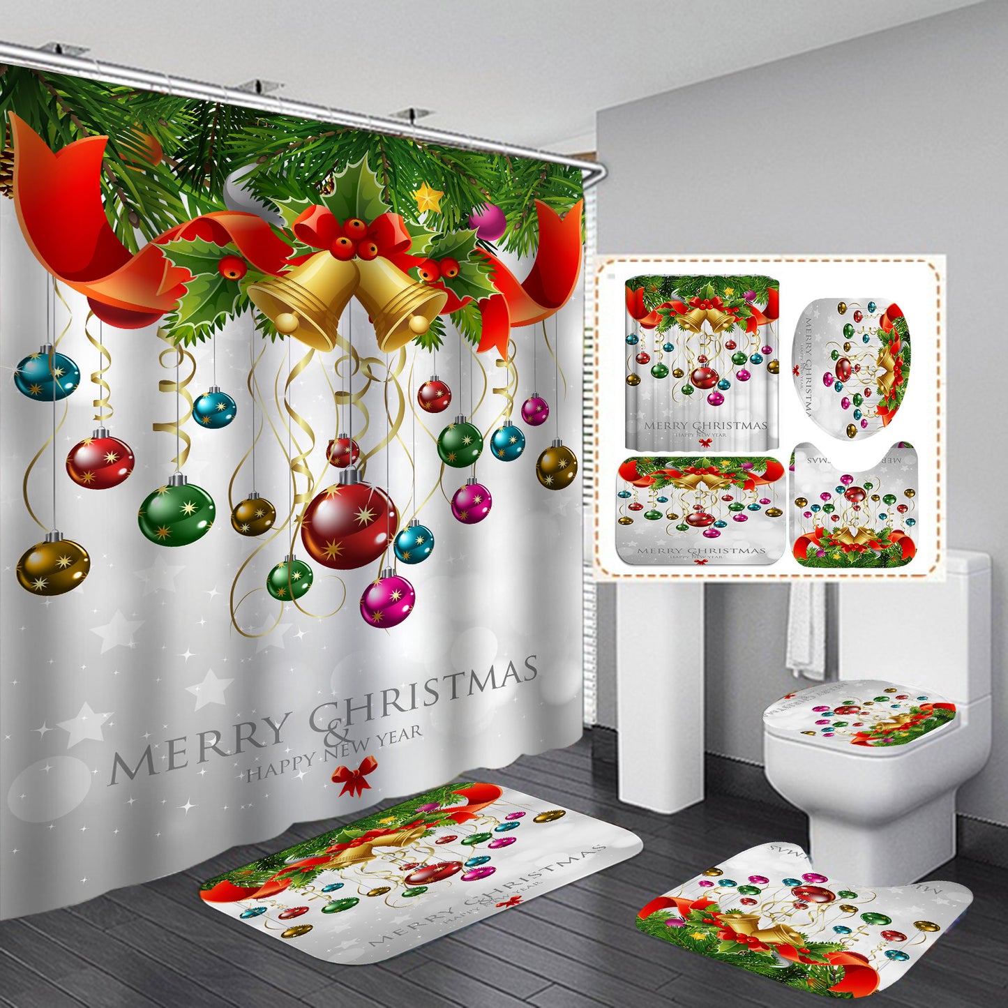 Festive Shower Curtain & Bathroom Set - Multiple Designs