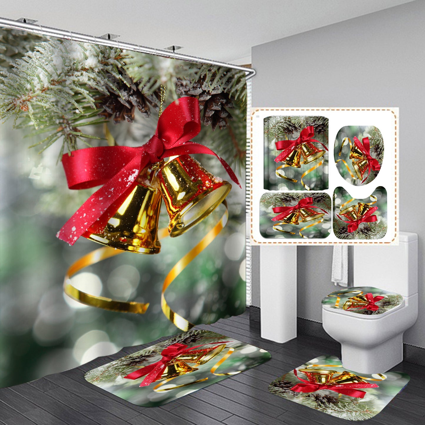 Festive Shower Curtain & Bathroom Set - Multiple Designs