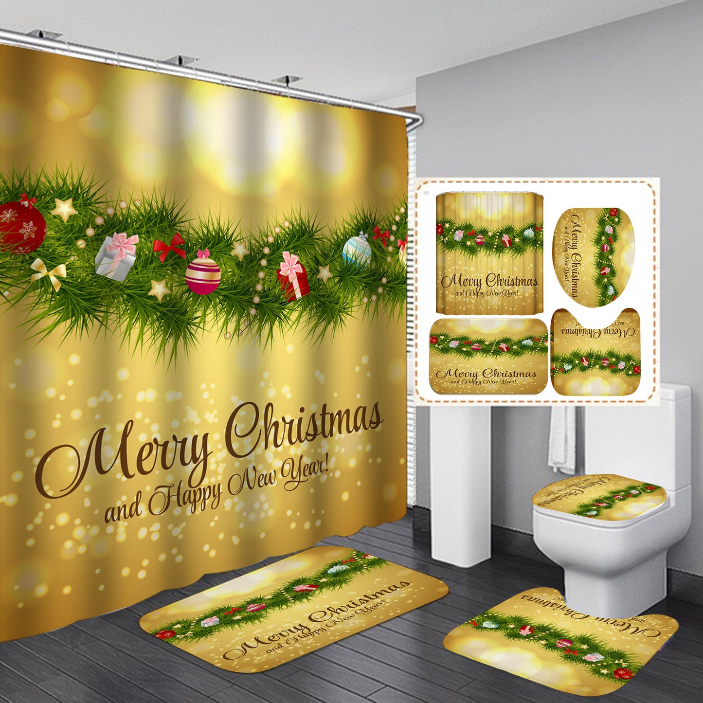 Festive Shower Curtain & Bathroom Set - Multiple Designs