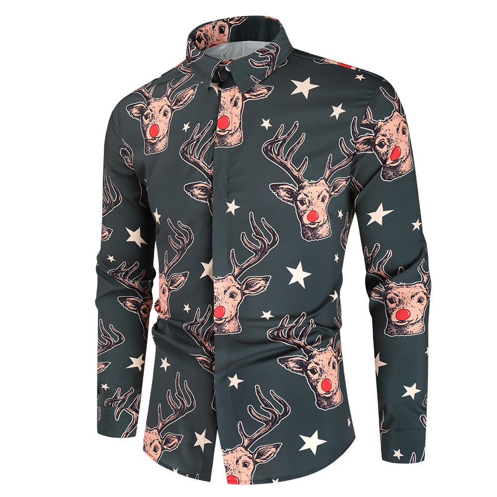 Reindeer Print Christmas Shirt