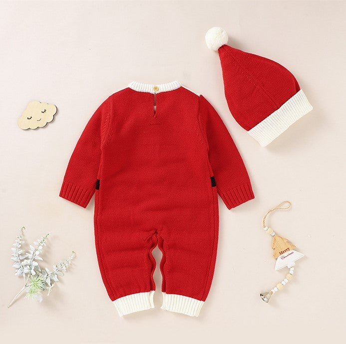 Knitted Christmas Baby Jumpsuit and Hat