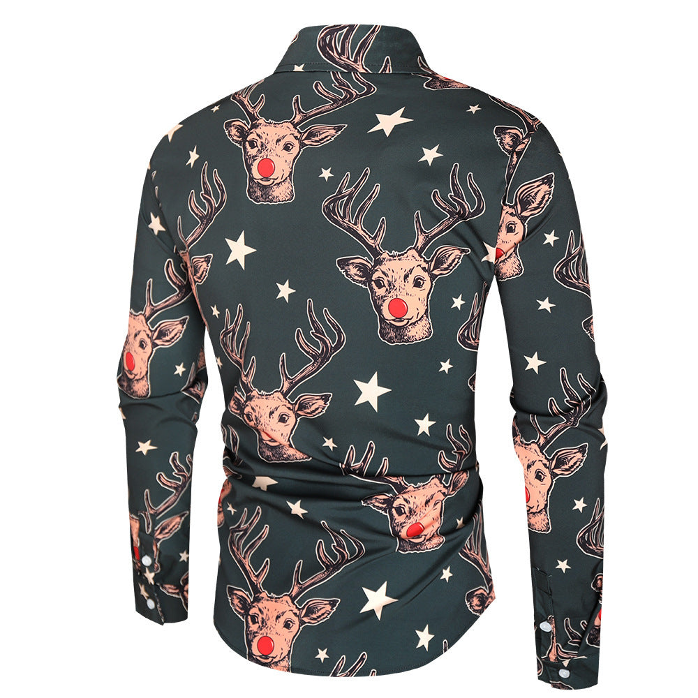 Reindeer Print Christmas Shirt