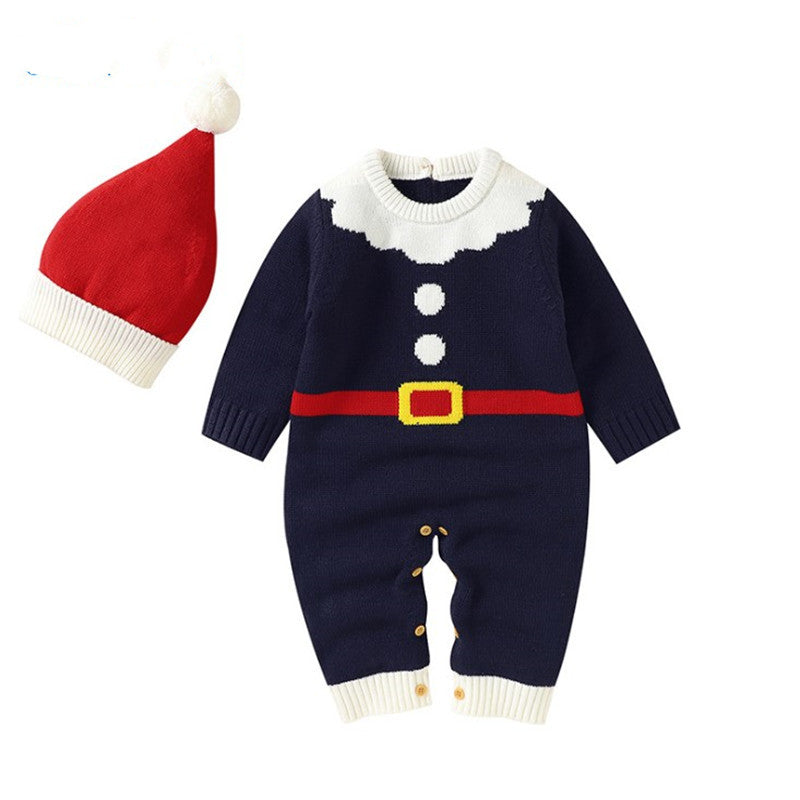 Knitted Christmas Baby Jumpsuit and Hat