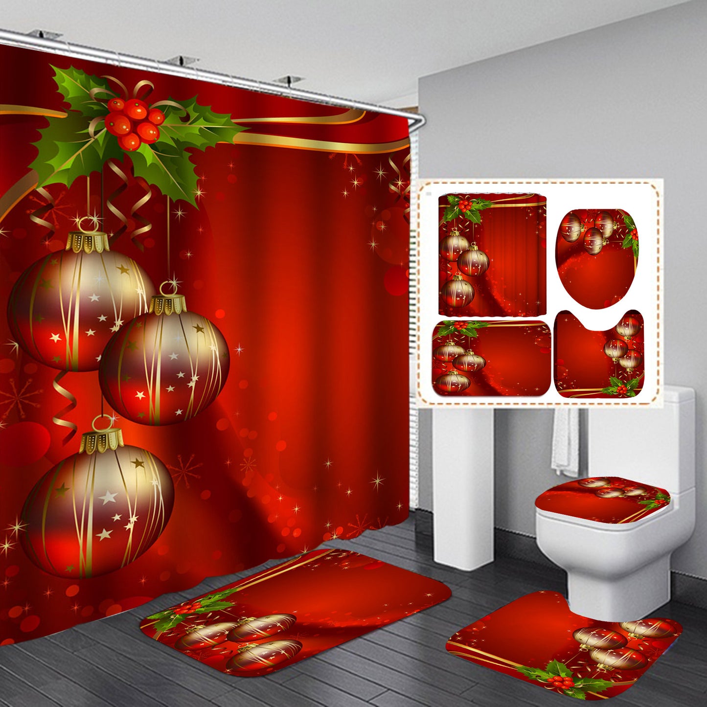 Festive Shower Curtain & Bathroom Set - Multiple Designs