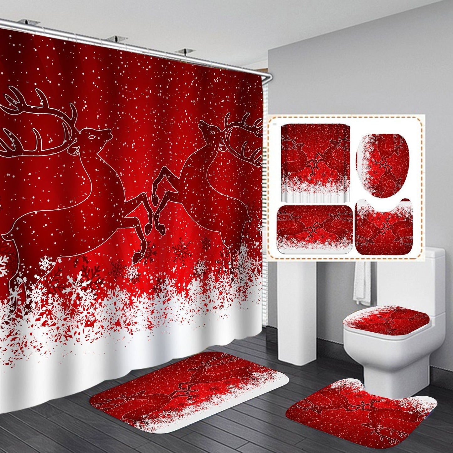 Festive Shower Curtain & Bathroom Set - Multiple Designs