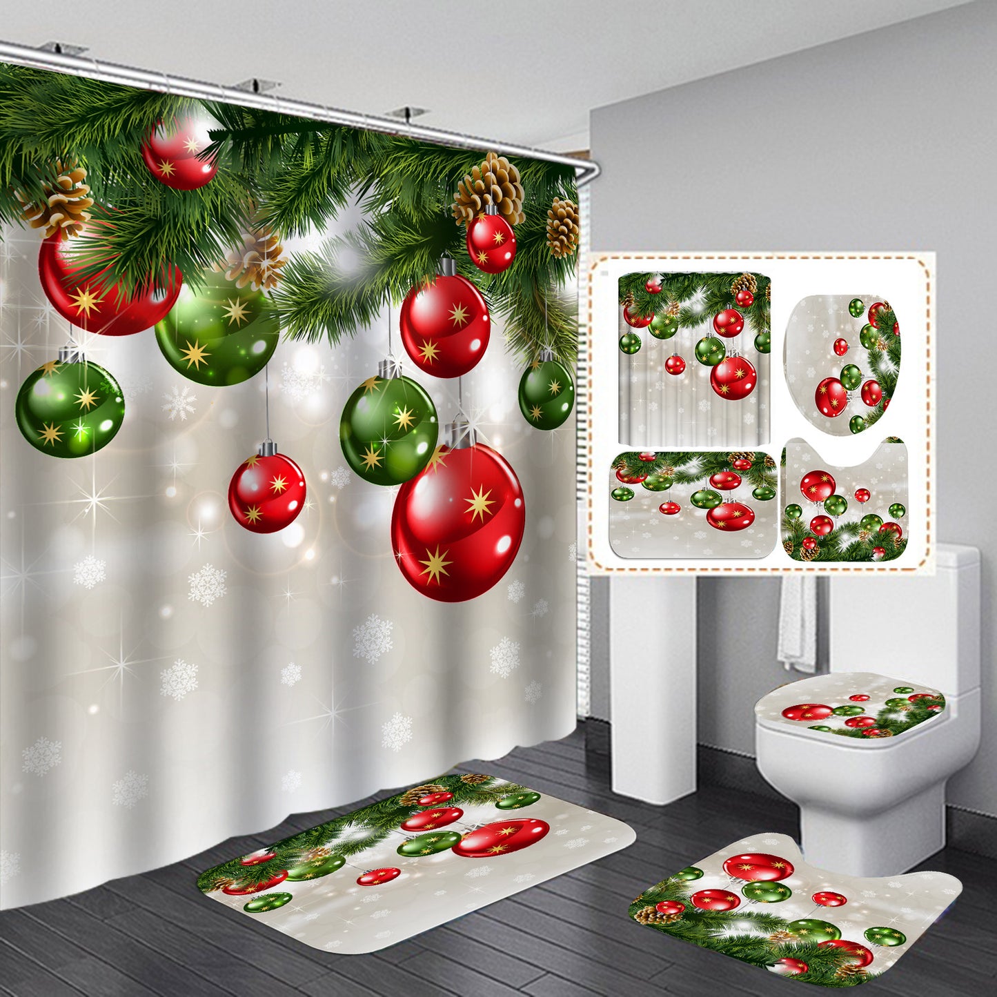 Festive Shower Curtain & Bathroom Set - Multiple Designs