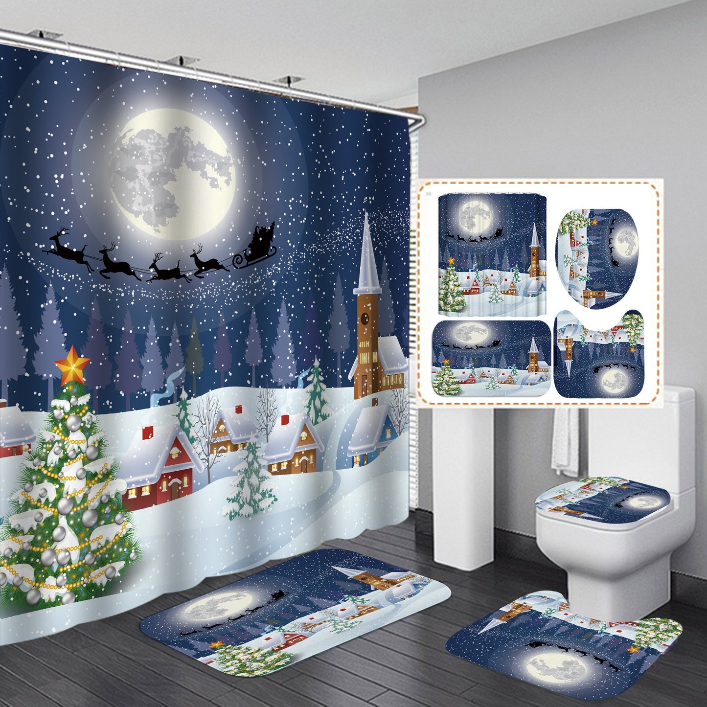 Festive Shower Curtain & Bathroom Set - Multiple Designs