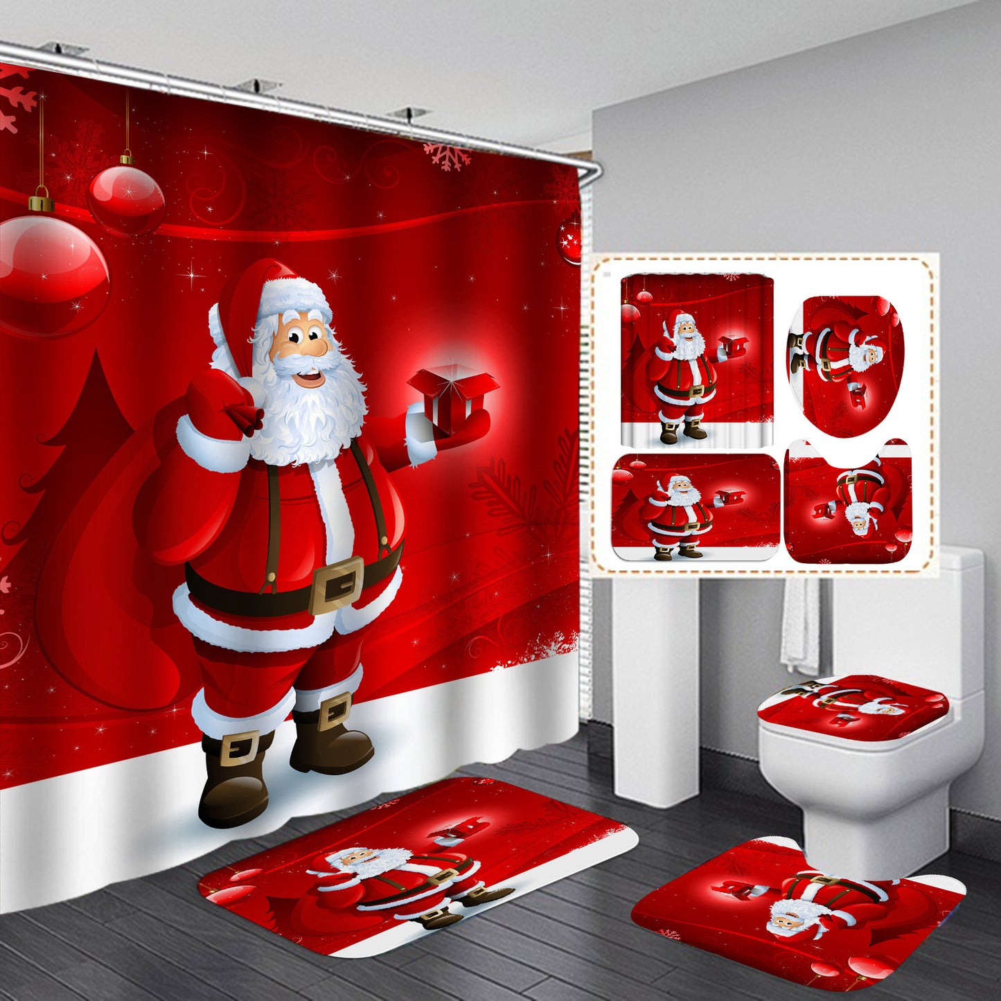 Festive Shower Curtain & Bathroom Set - Multiple Designs