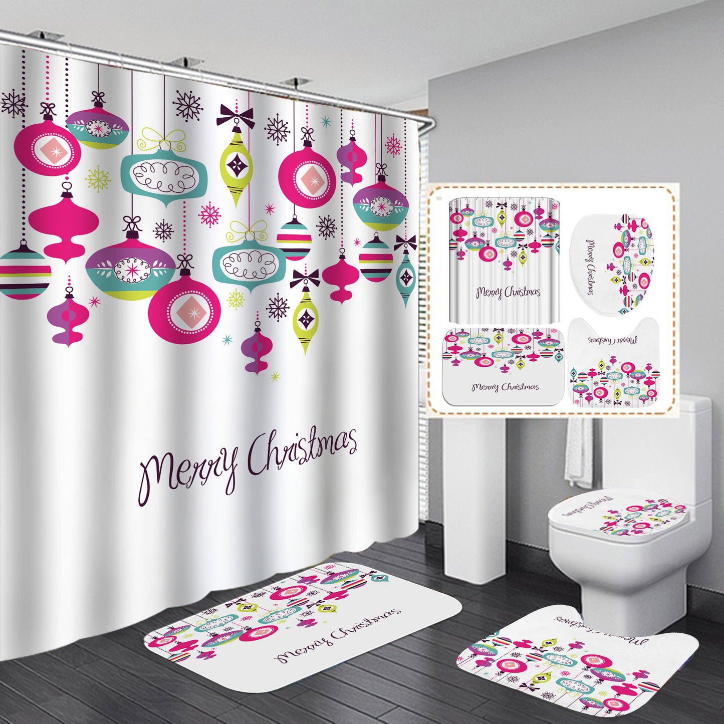 Festive Shower Curtain & Bathroom Set - Multiple Designs