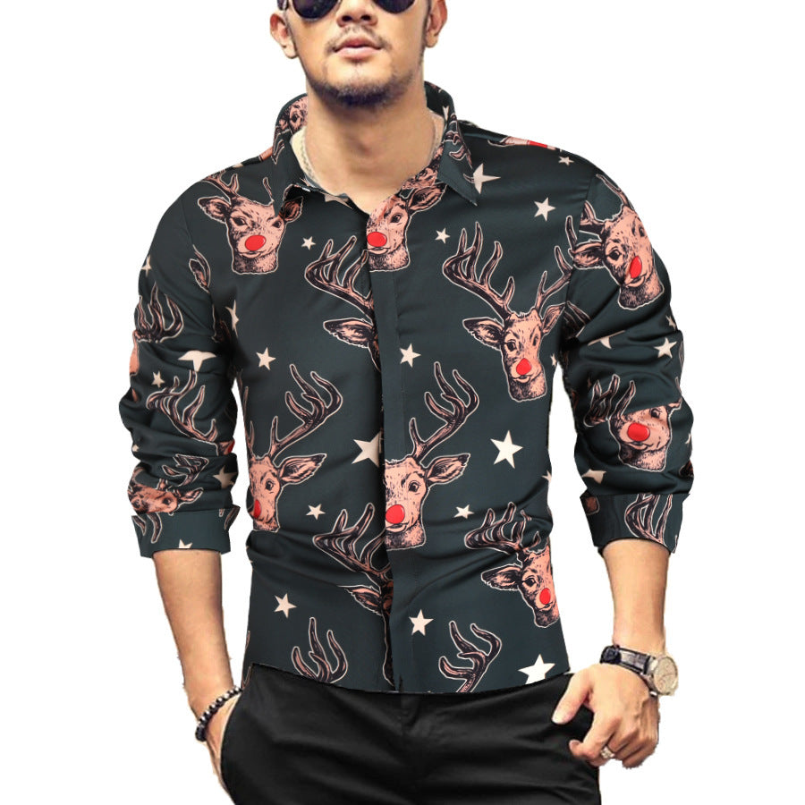 Reindeer Print Christmas Shirt