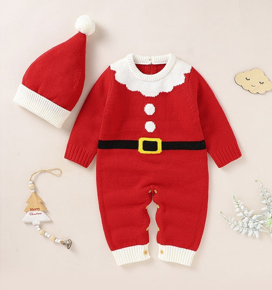 Knitted Christmas Baby Jumpsuit and Hat