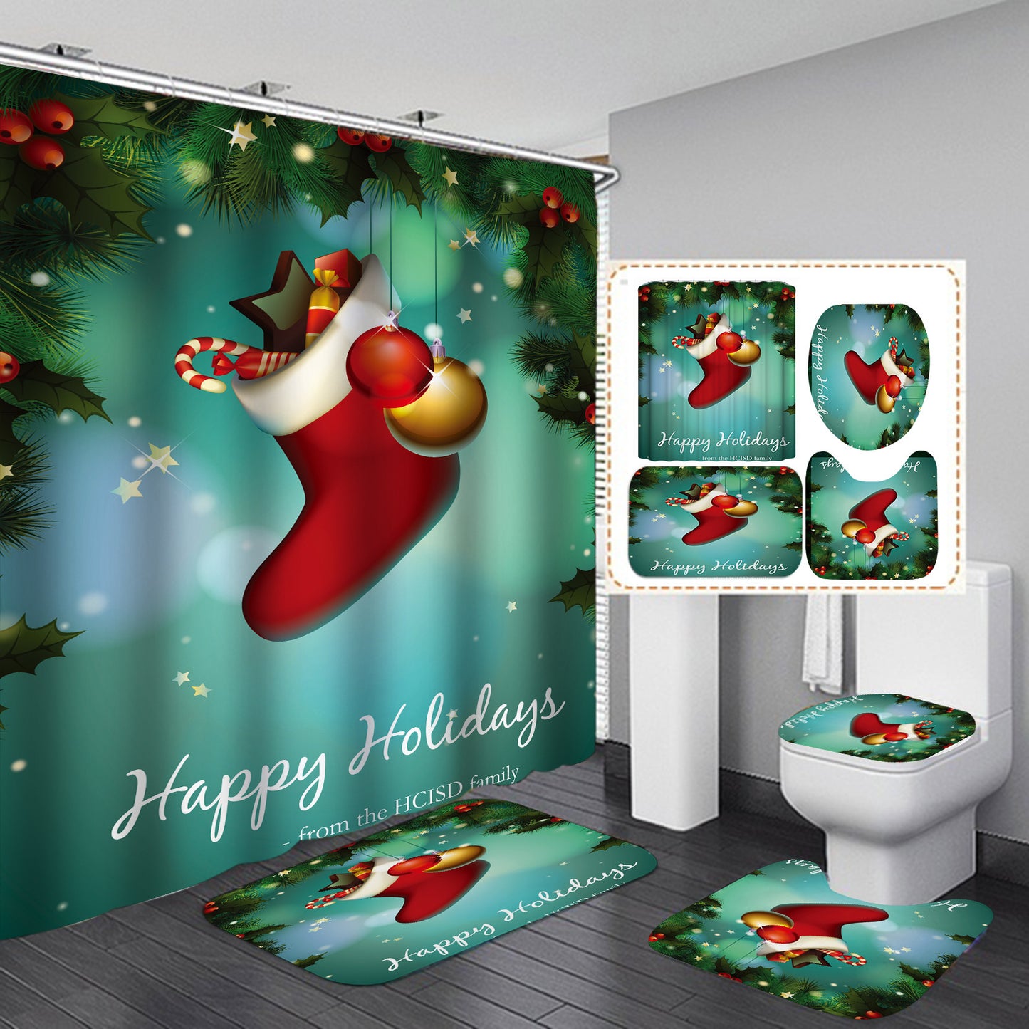 Festive Shower Curtain & Bathroom Set - Multiple Designs