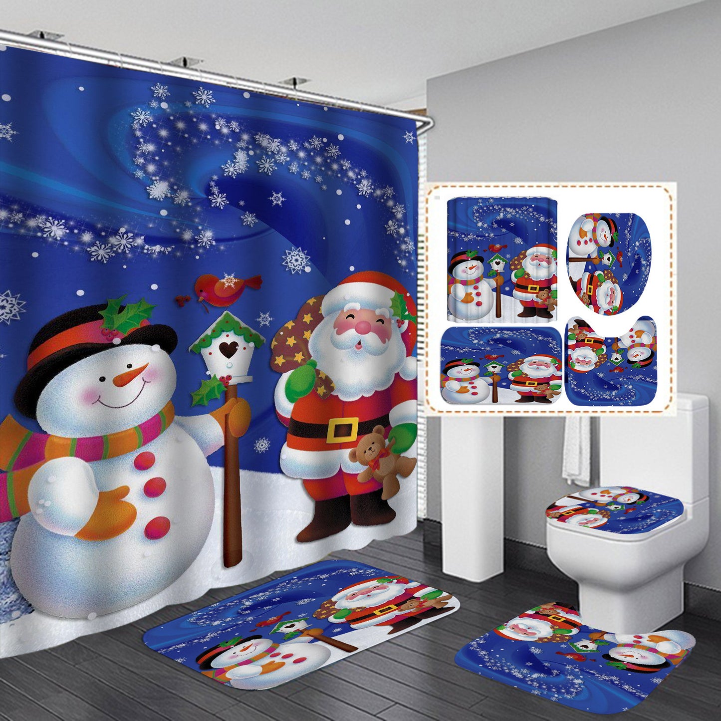 Festive Shower Curtain & Bathroom Set - Multiple Designs