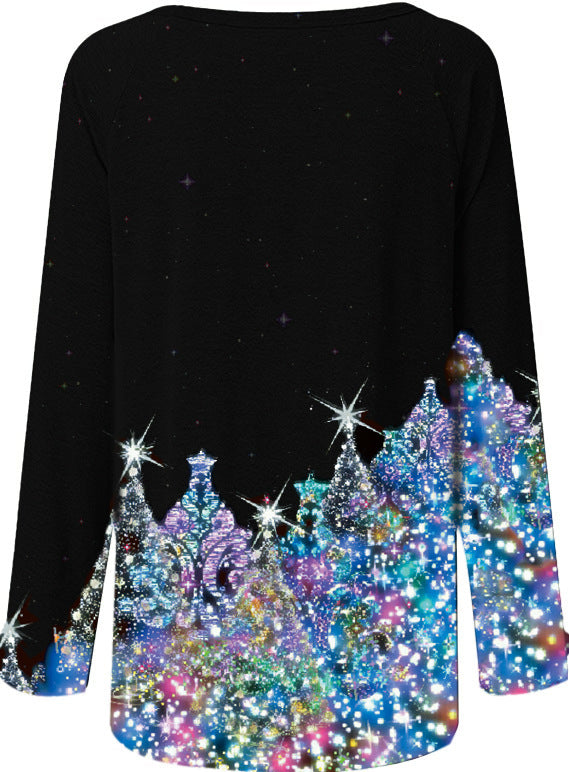 Women's Black Christmas Printed T-shirt