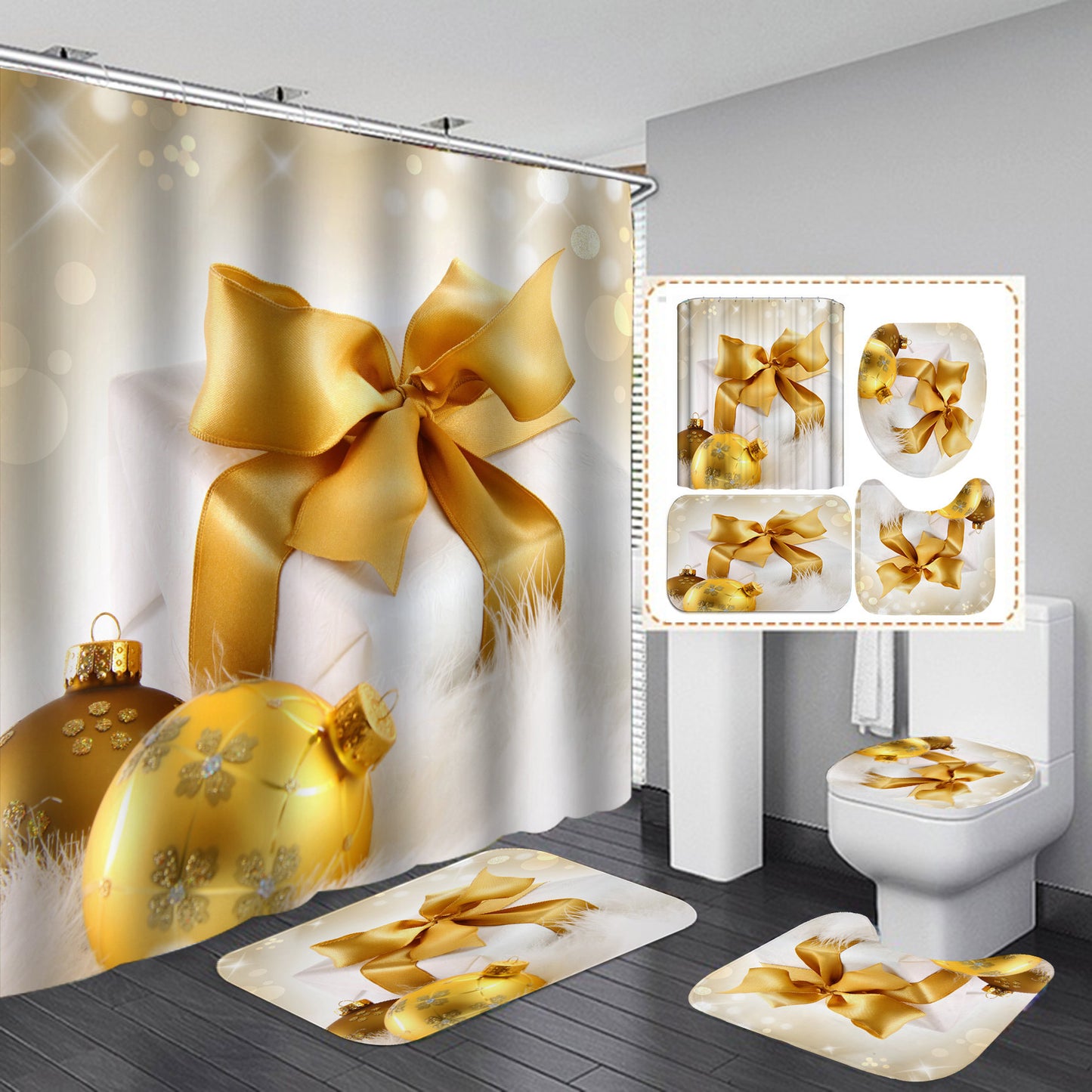 Festive Shower Curtain & Bathroom Set - Multiple Designs