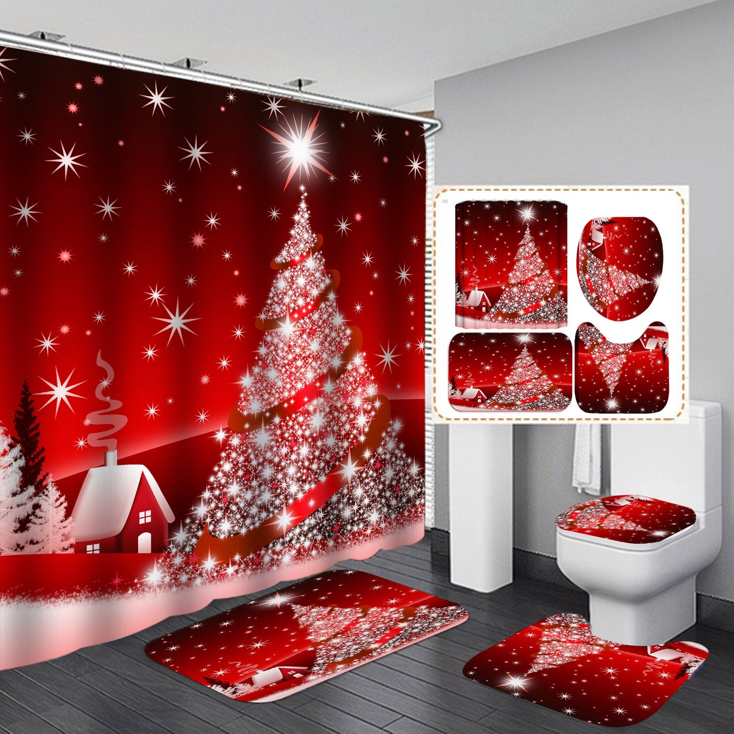 Festive Shower Curtain & Bathroom Set - Multiple Designs