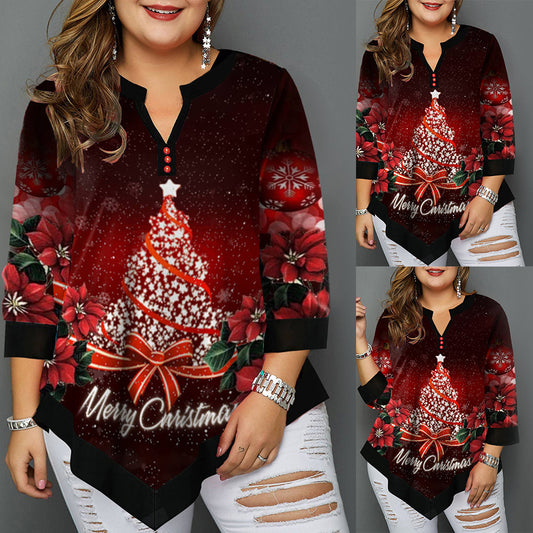 Women's V-neck Shirt Christmas T-shirt