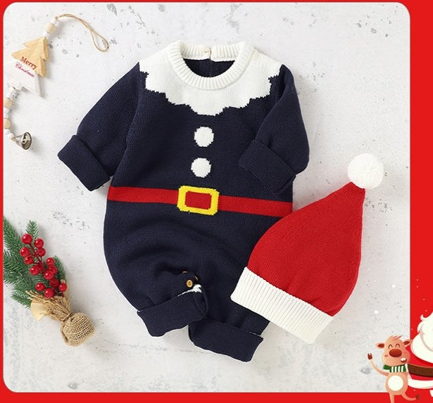 Knitted Christmas Baby Jumpsuit and Hat